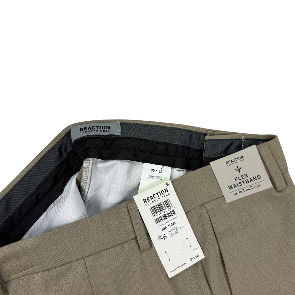 Kenneth Cole Mens Slim Fit Stretch Flat Front Dress Pants Oatmeal Brown 30x32 - Picture 6 of 7